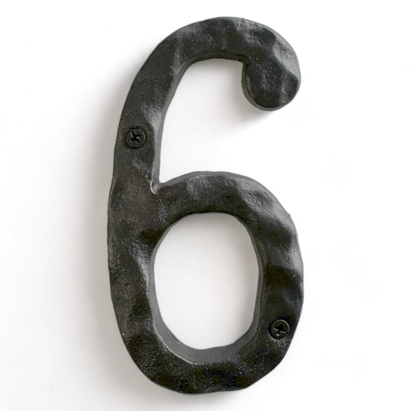 NACH House Numbers for Outside, 5.5 inch Black Address Numbers for House - Number 6 - Rustic Numbers for Outside with Mounting Hardware - Image 1